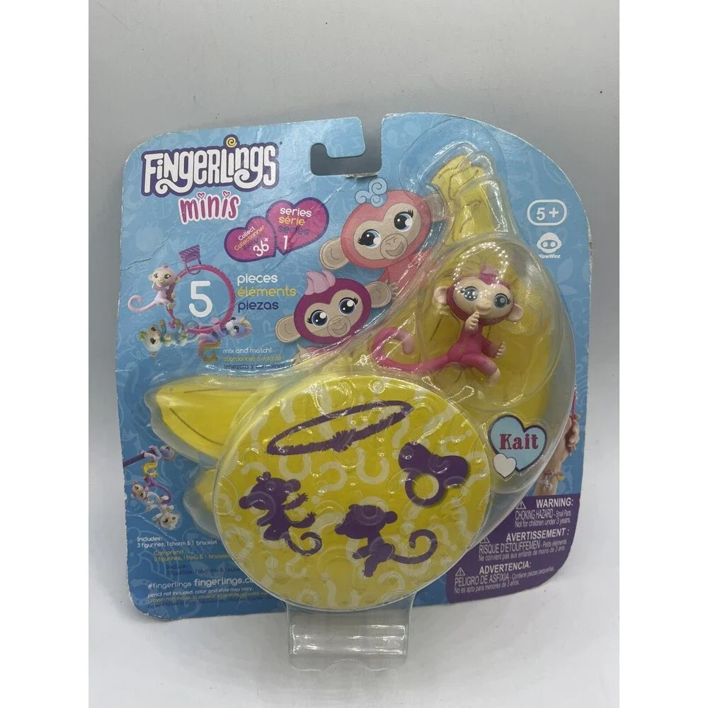 2018 Fingerlings Mini Pink Monkey Kait Series 1 - 3 Figures 1 Charm & Bracelet